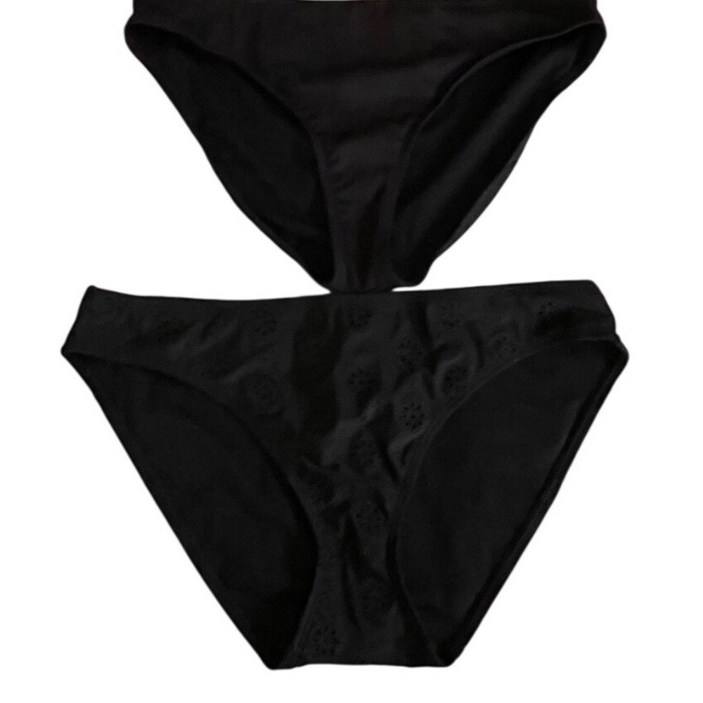 Shade & Shore Black Ribbed Medium Coverage Bikini Bottoms Size Medium NWT